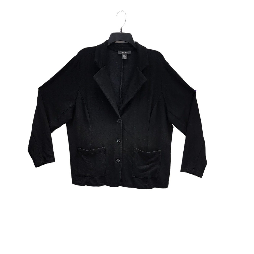 Tahari Women's Black Soft Knit Button Front Blazer Jacket Cardigan 2X Plus Size
